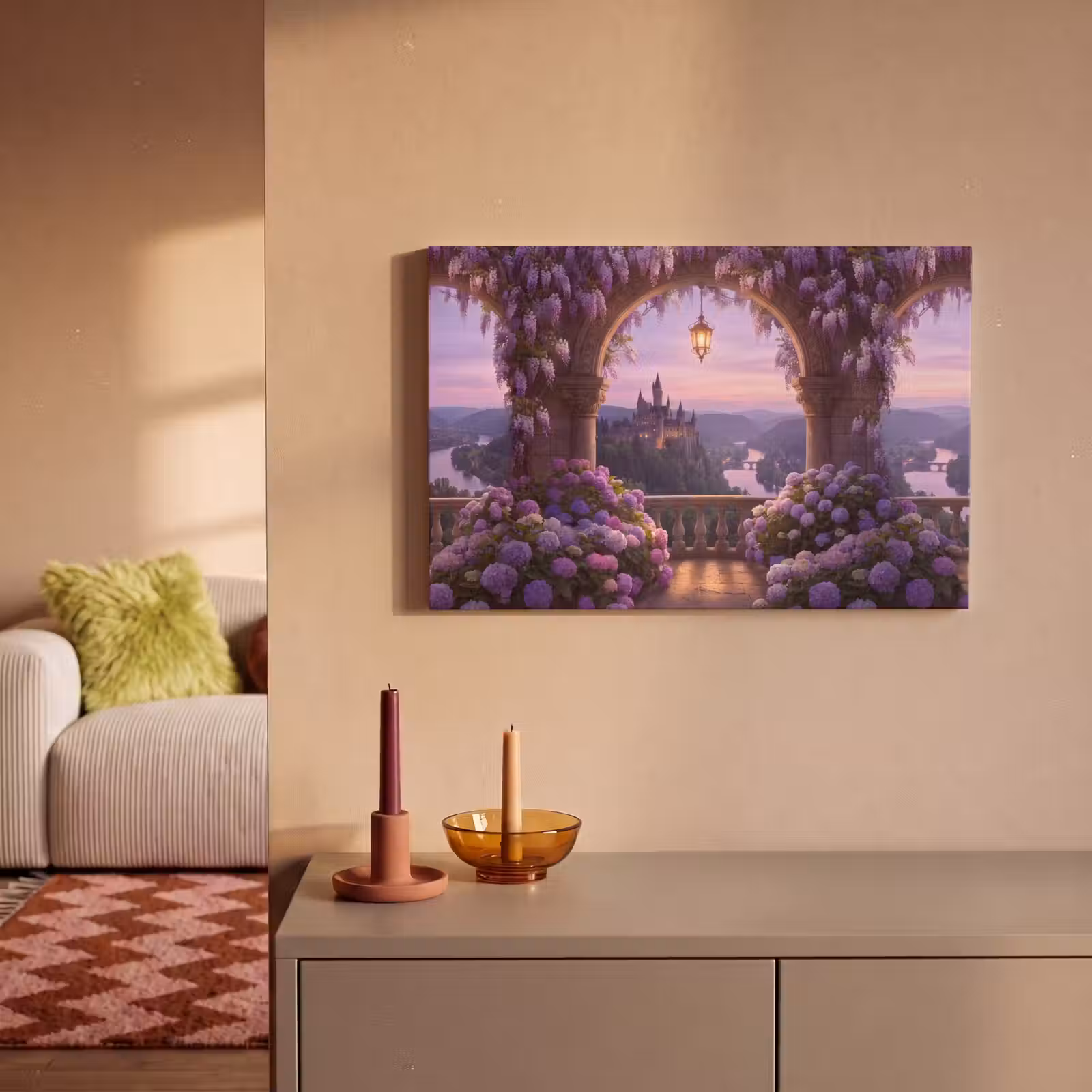 Canvas schilderij - Kasteel - Rivier - Avond — 1
