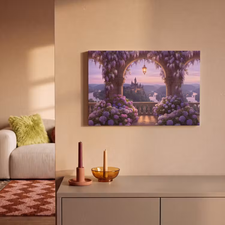 Canvas schilderij - Kasteel - Rivier - Avond — 1