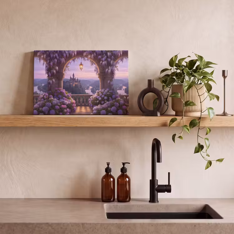 Canvas schilderij - Kasteel - Rivier - Avond — 2