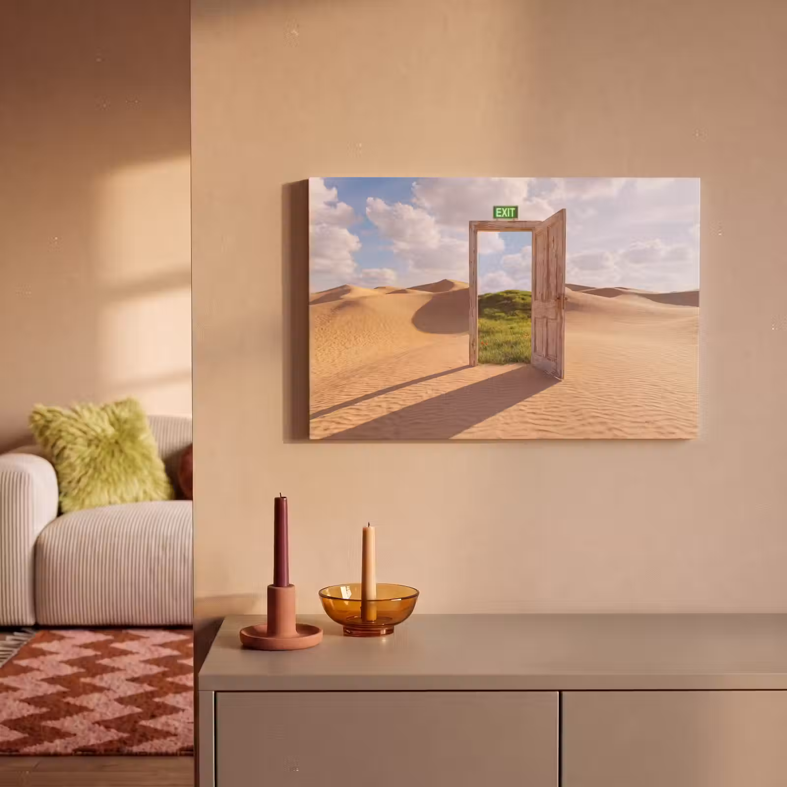 Canvas schilderij - Deur - Woestijn - Gras — 1