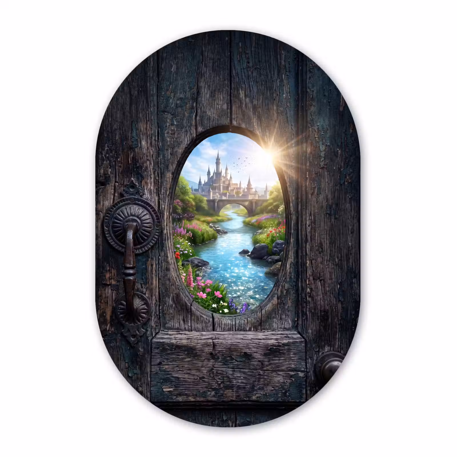 Muurovaal glas - Kasteel - Rivier - Natuur — 1