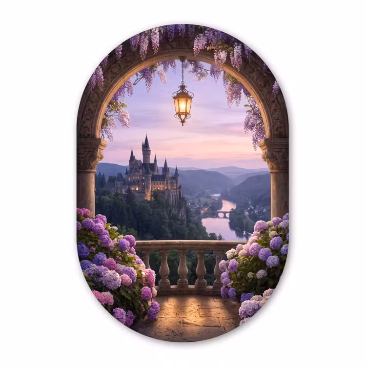 Muurovaal glas - Kasteel - Rivier - Avond — 1