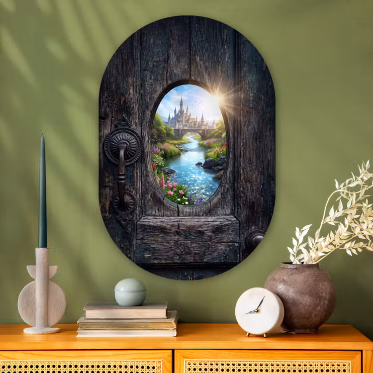 Muurovaal glas - Kasteel - Rivier - Natuur — 2