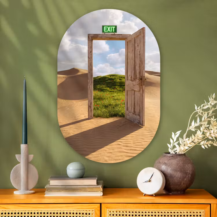 Muurovaal glas - Deur - Woestijn - Gras — 2