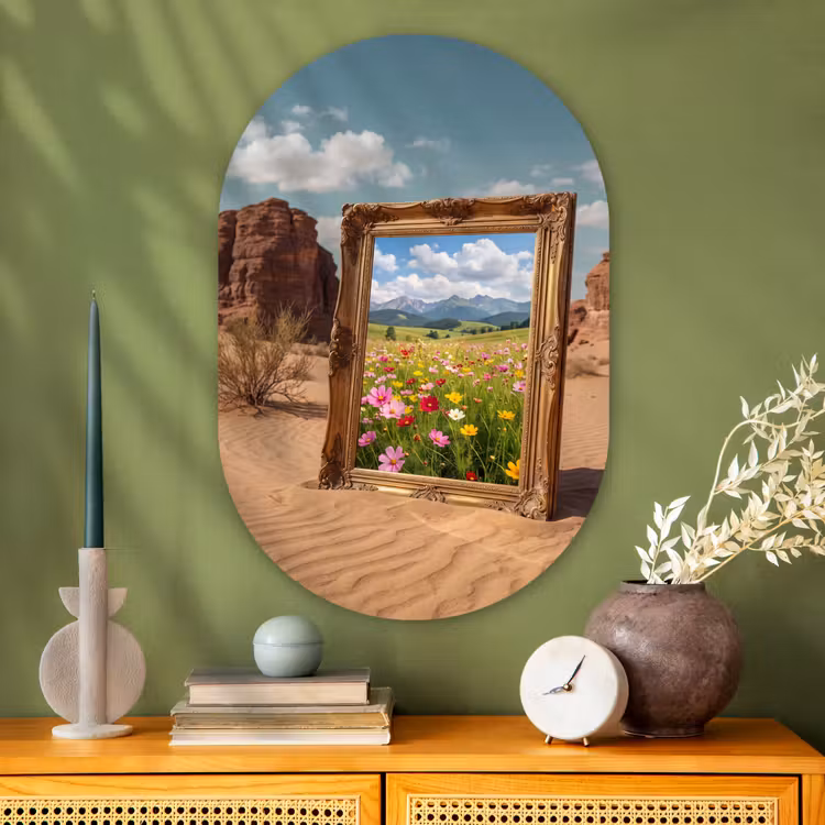 Muurovaal glas - Kader - Woestijn - Bloemen — 2