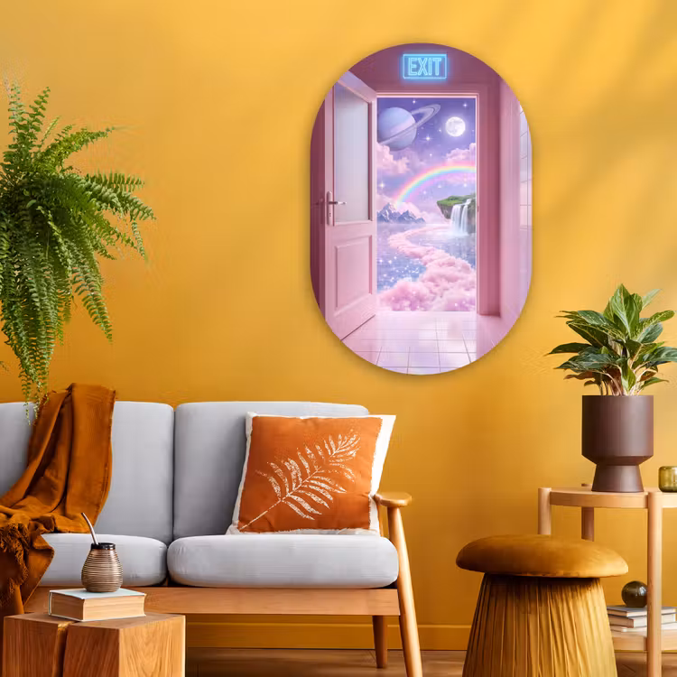 Muurovaal glas - Roze deur - Fantasie — 3