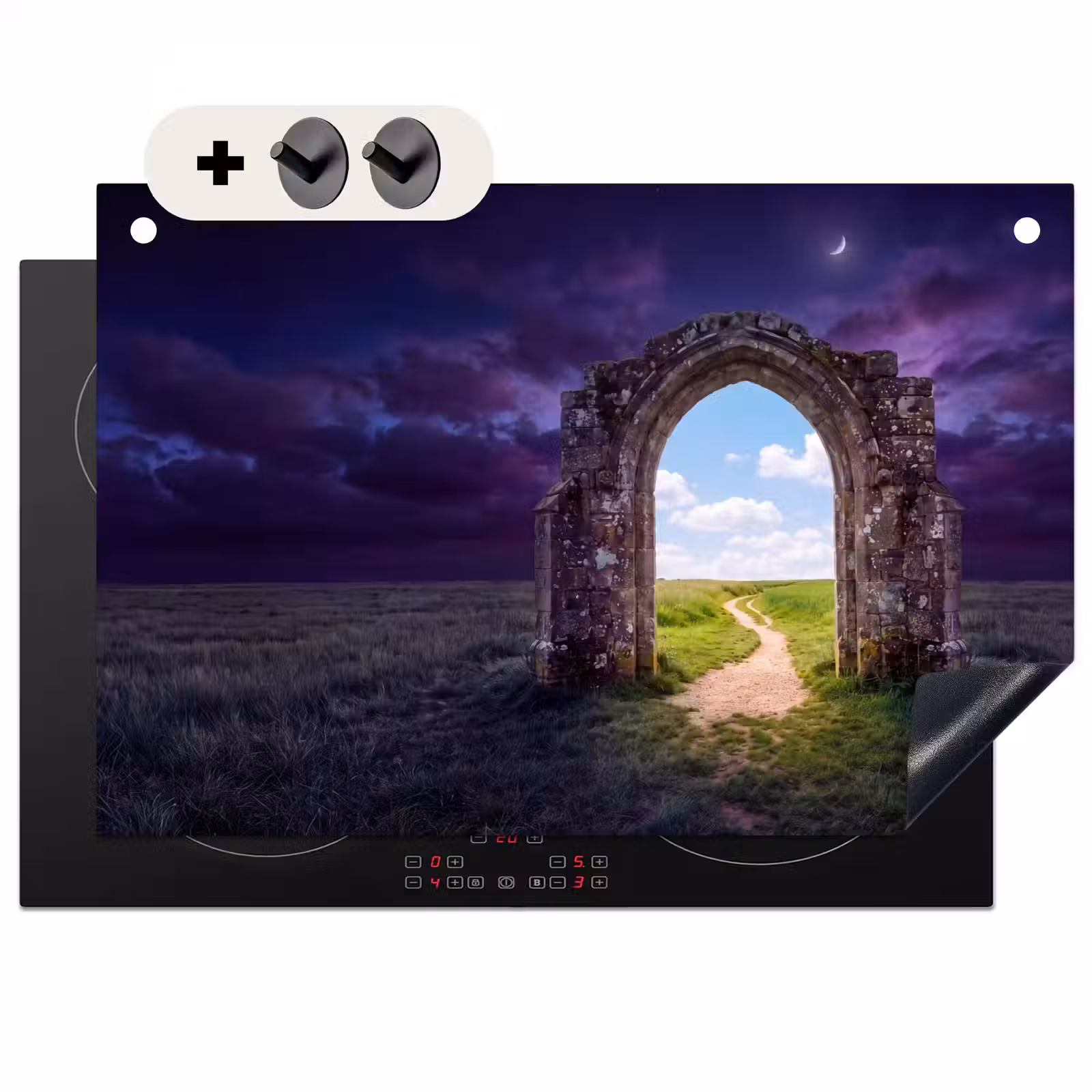 Inductiebeschermer & spatscherm (2in1) - Boog - Landschap - Contrast — 1
