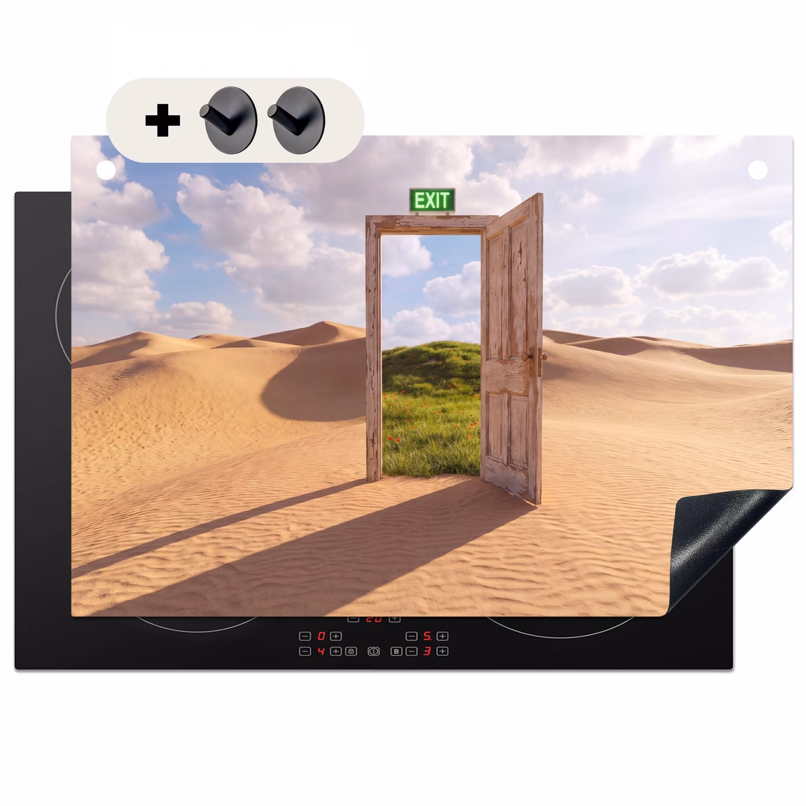 Inductiebeschermer & spatscherm (2in1) - Deur - Woestijn - Gras — 1