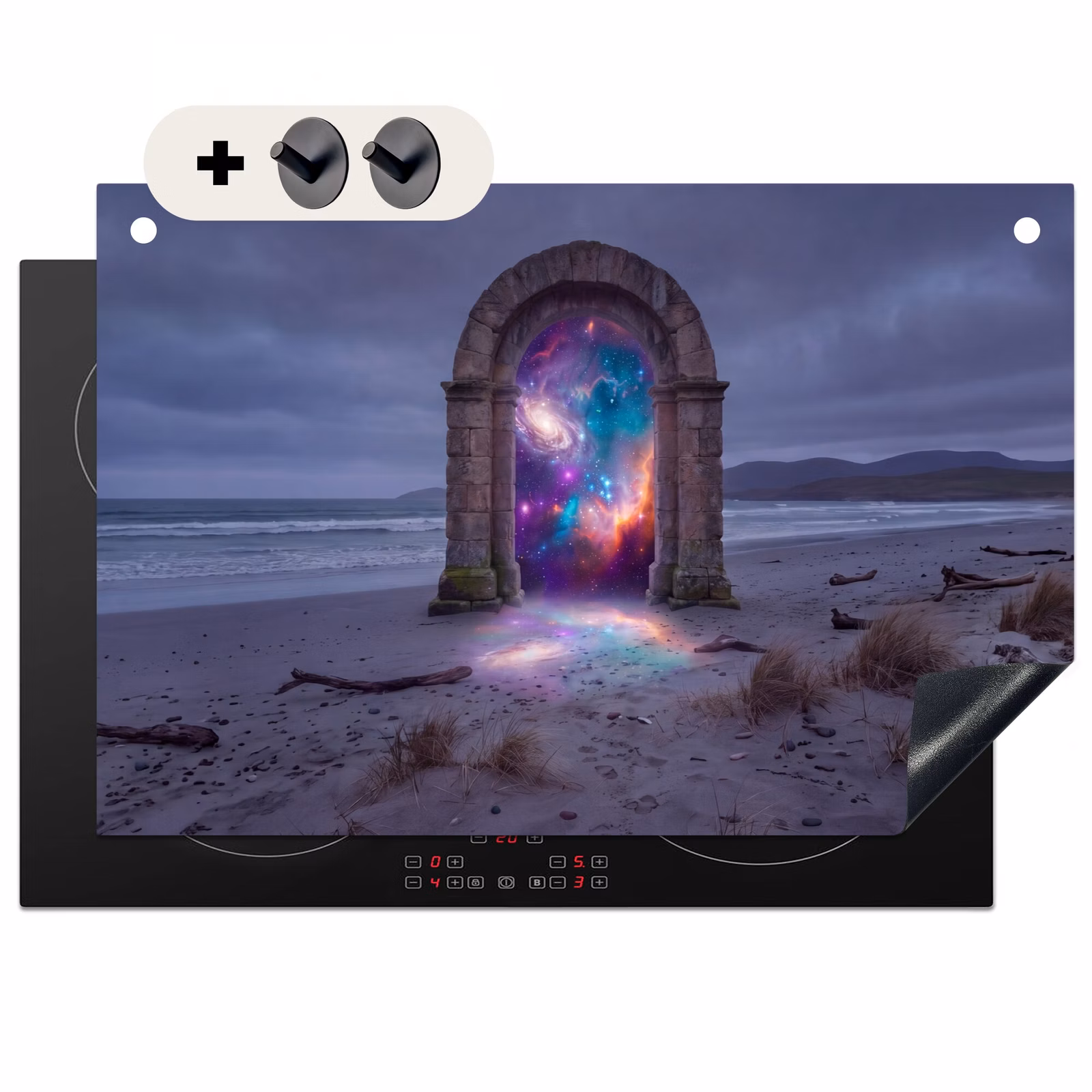 Inductiebeschermer & spatscherm (2in1) - Poort - Strand - Ruimte — 1