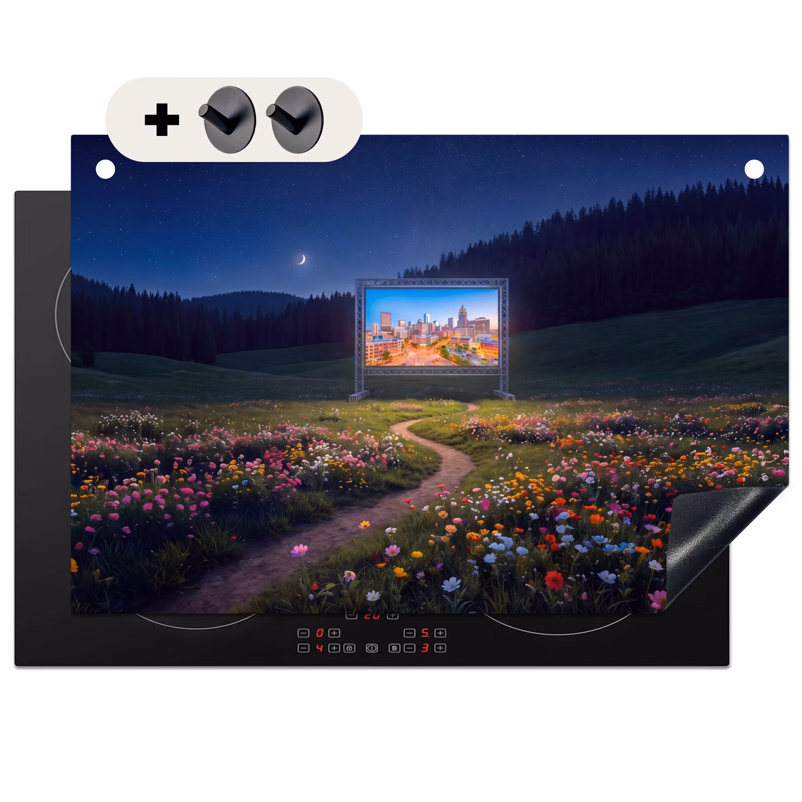 Inductiebeschermer & spatscherm (2in1) - Scherm - Stad - Natuur — 1