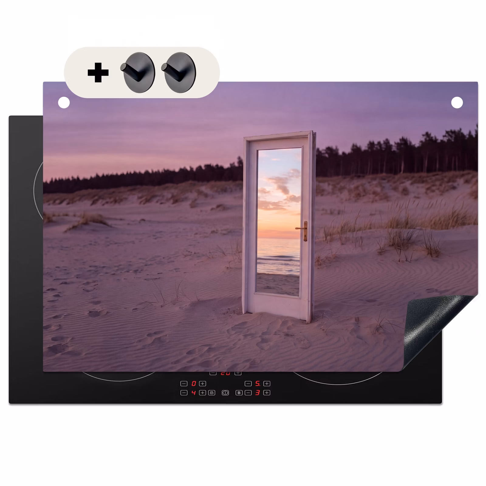 Inductiebeschermer & spatscherm (2in1) - Spiegel - Zee - Zonsondergang — 1