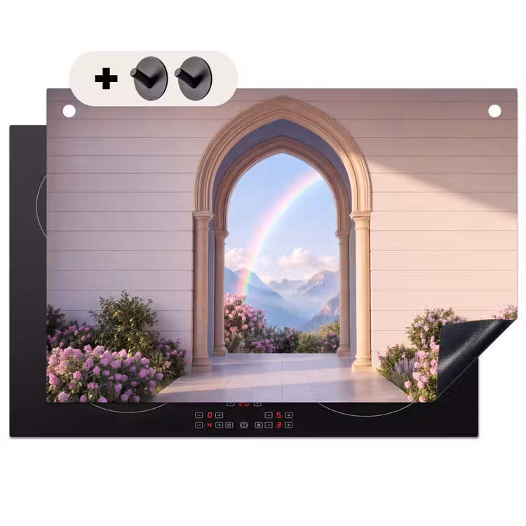 Inductiebeschermer & spatscherm (2in1) - Boog - Bergen - Regenboog — 1