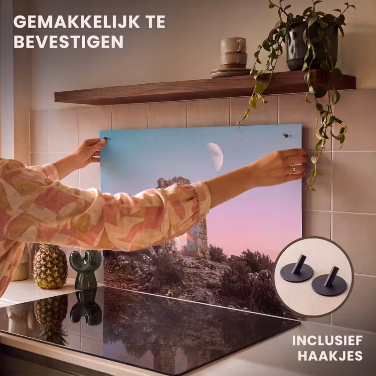 Inductiebeschermer & spatscherm (2in1) - Boog - Regenboog - Maan — 7