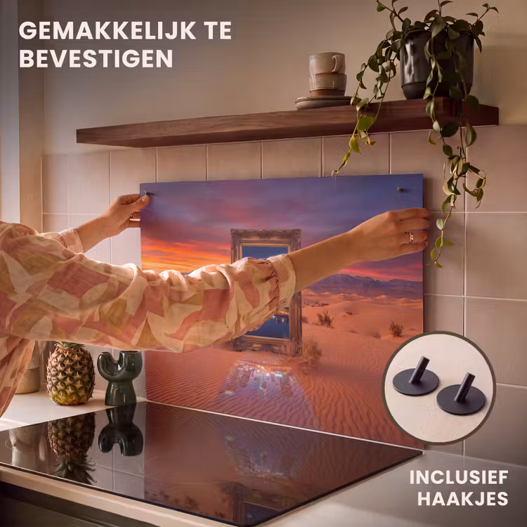 Inductiebeschermer & spatscherm (2in1) - Kader - Stadsgezicht - Woestijn — 7