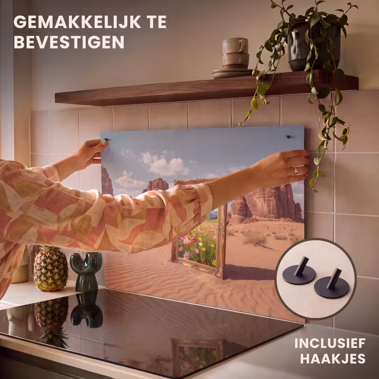 Inductiebeschermer & spatscherm (2in1) - Kader - Woestijn - Bloemen — 7