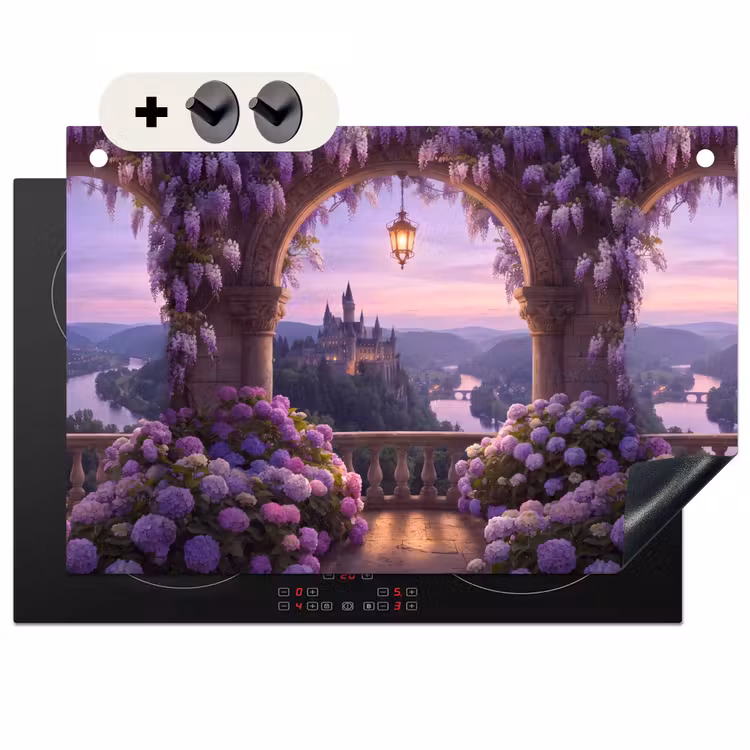 Inductiebeschermer & spatscherm (2in1) - Kasteel - Rivier - Avond — 1