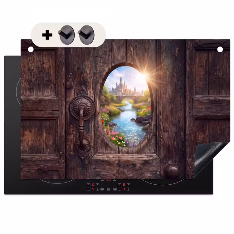 Inductiebeschermer & spatscherm (2in1) - Kasteel - Rivier - Natuur — 1