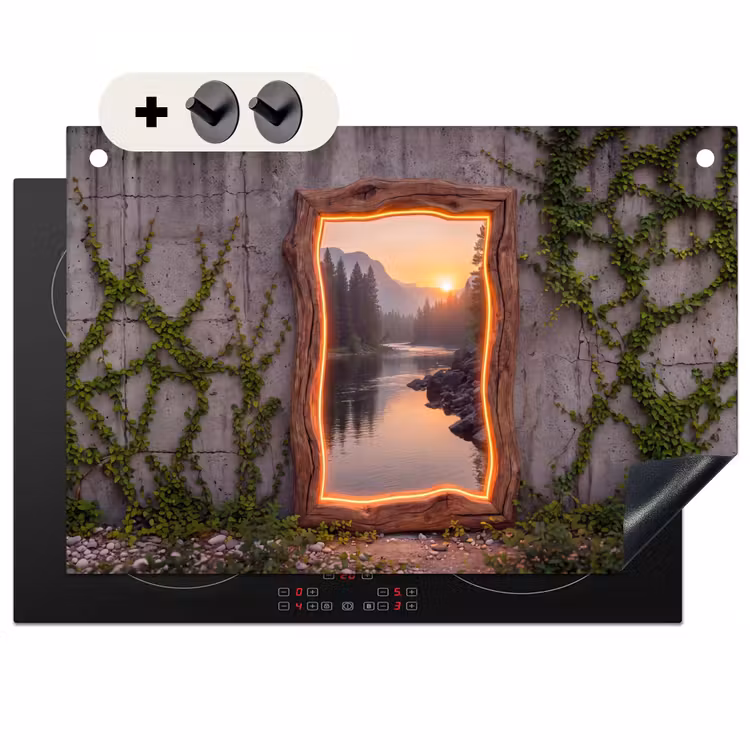 Inductiebeschermer & spatscherm (2in1) - Landschap - Kader - Licht — 1