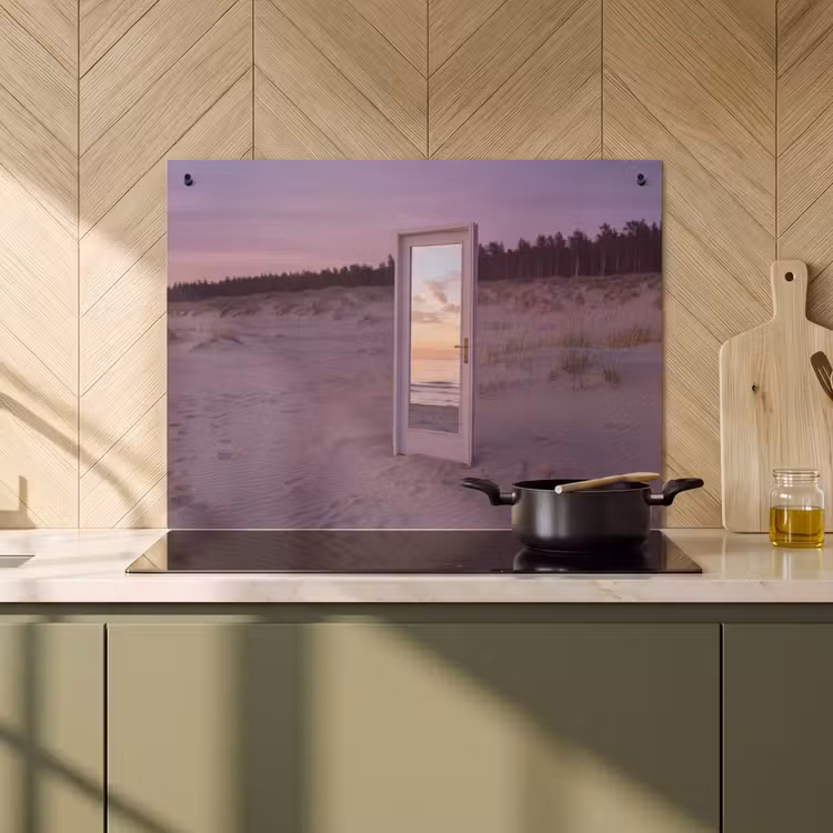 Inductiebeschermer & spatscherm (2in1) - Spiegel - Zee - Zonsondergang — 2