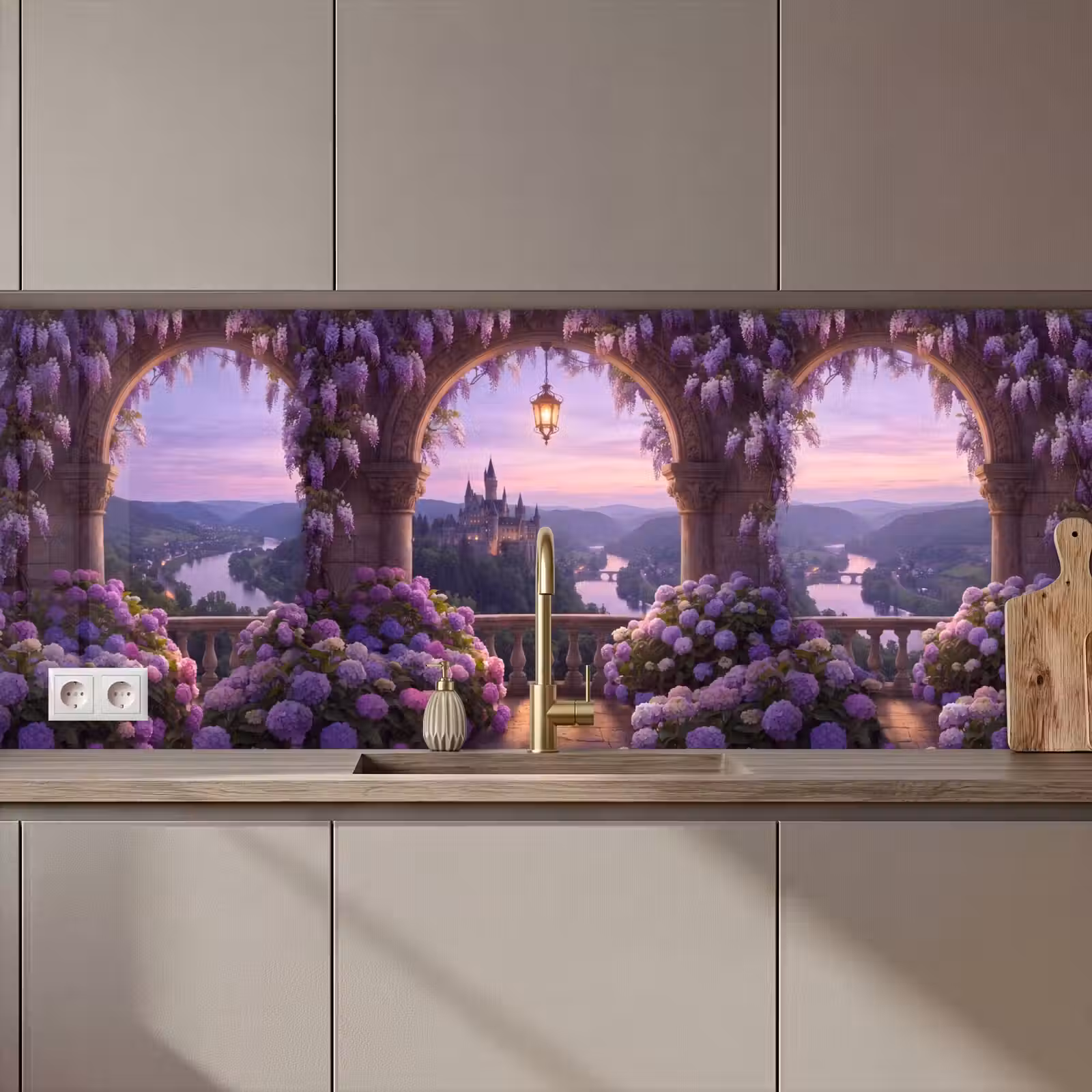 Keuken achterwand - Kasteel - Rivier - Avond — 1
