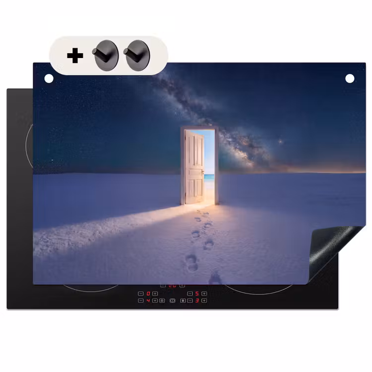 Inductiebeschermer & spatscherm (2in1) - Deur - Sneeuw - Strand — 1