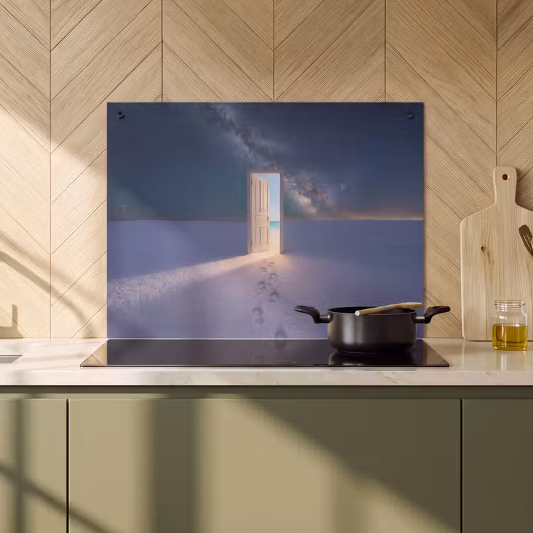 Inductiebeschermer & spatscherm (2in1) - Deur - Sneeuw - Strand — 2