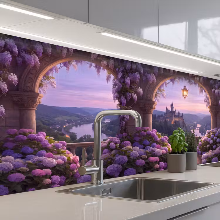 Keuken achterwand - Kasteel - Rivier - Avond — 2