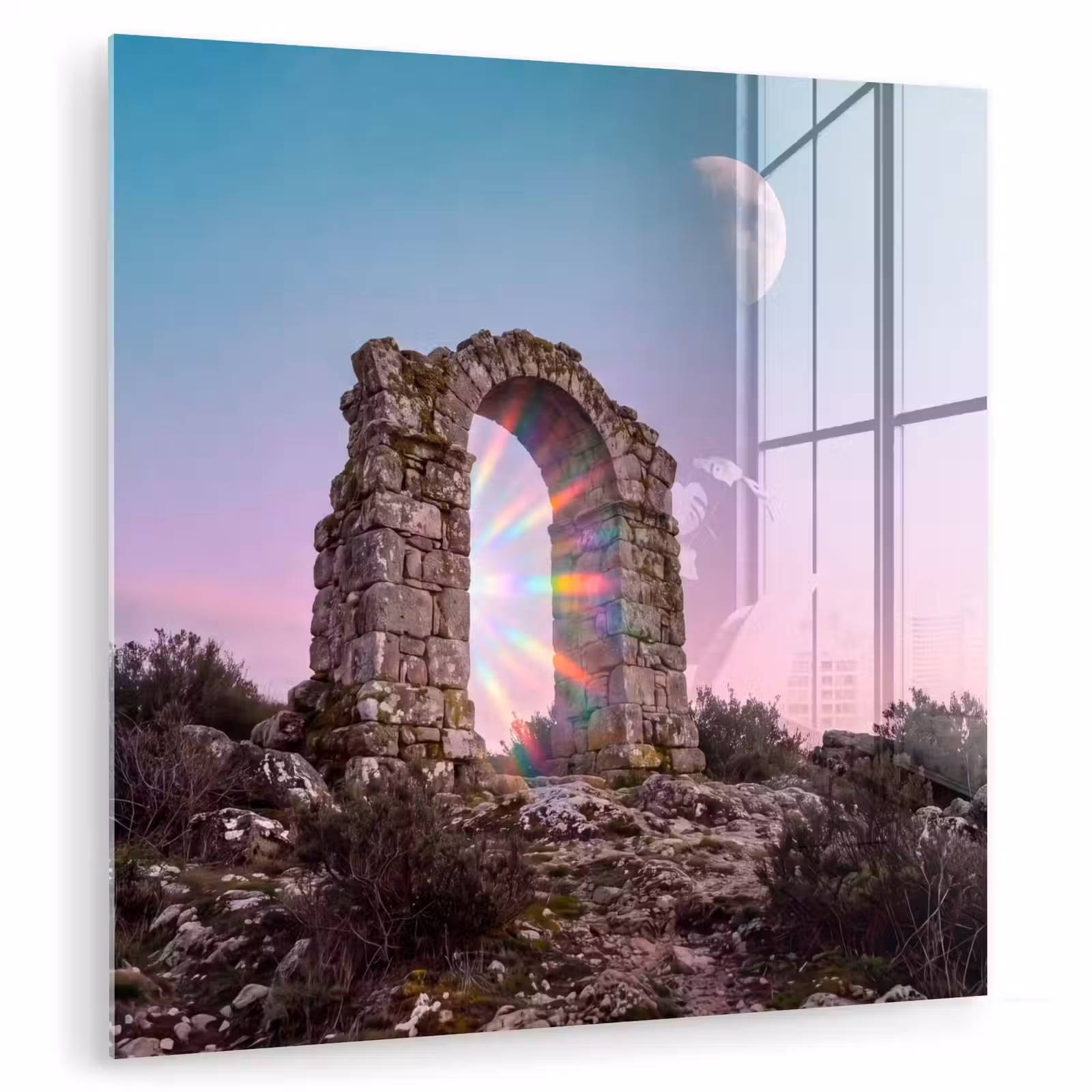 Glas schilderij - Boog - Regenboog - Maan — 1
