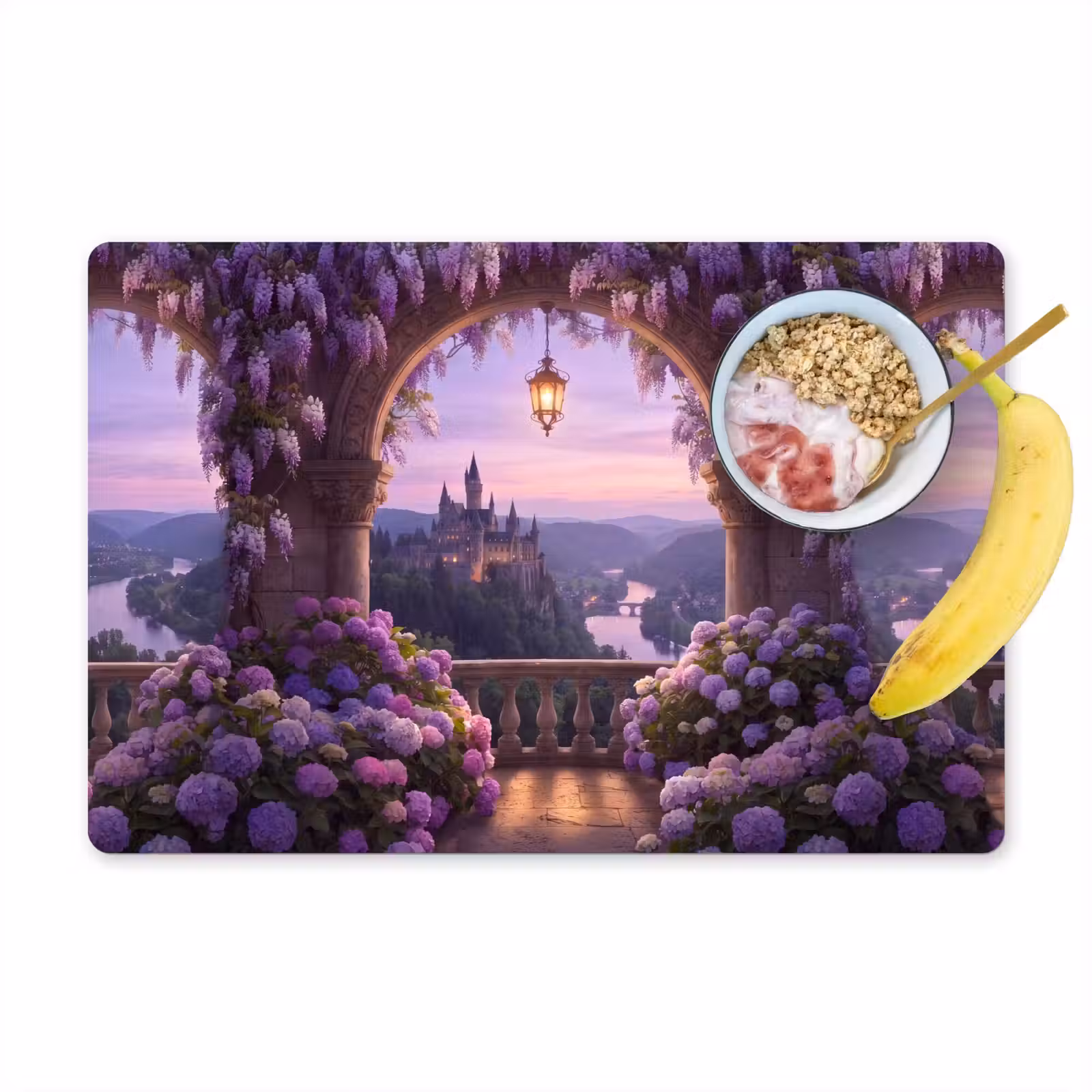 Placemat - 6 stuks - Kasteel - Rivier - Avond — 1