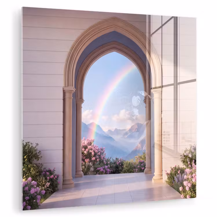 Glas schilderij - Boog - Bergen - Regenboog — 1