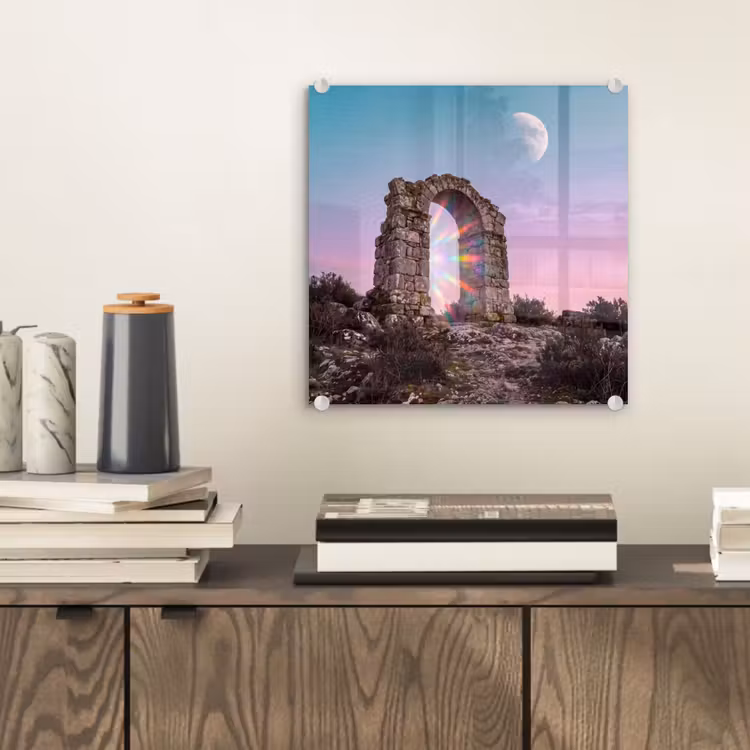 Glas schilderij - Boog - Regenboog - Maan — 2
