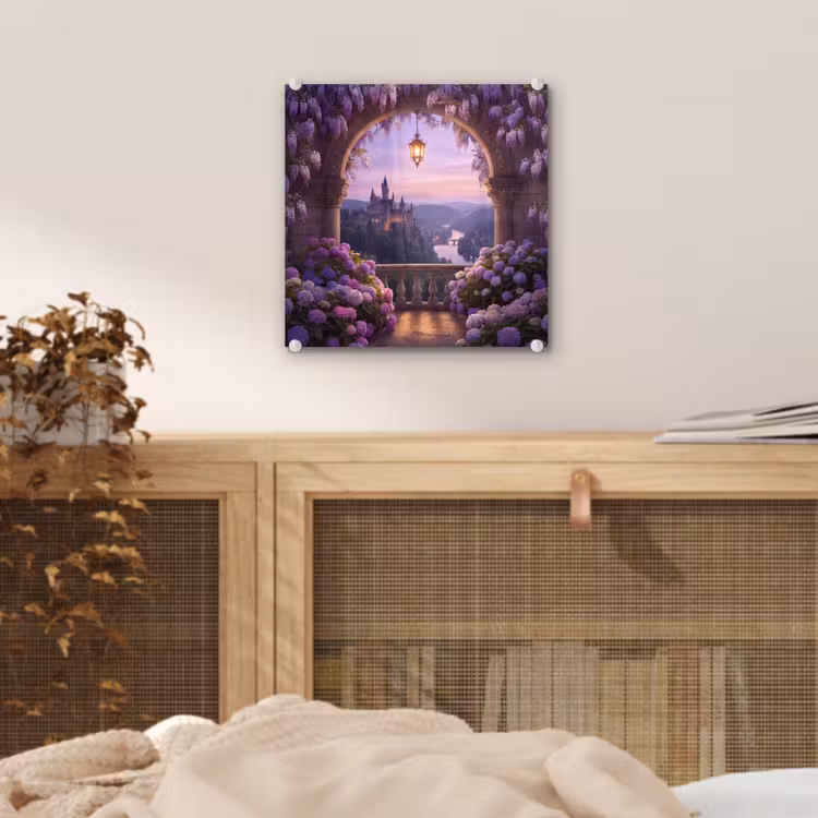 Glas schilderij - Kasteel - Rivier - Avond — 5