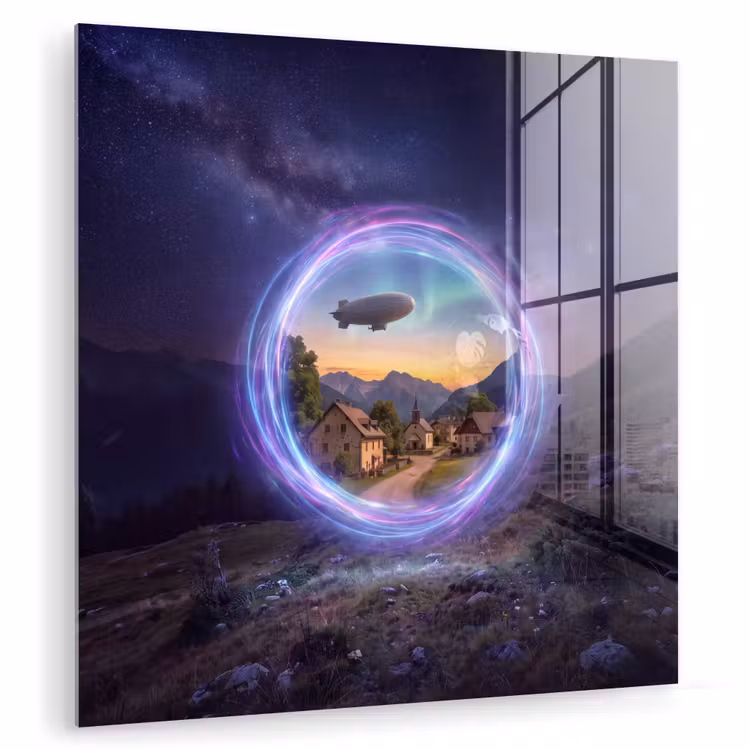 Glas schilderij - Portaal - Dorp - Fantasie — 1