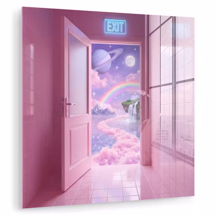 Glas schilderij - Roze deur - Fantasie — 1