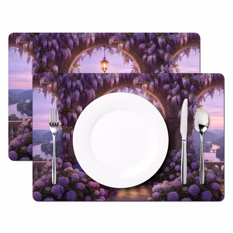 Placemat - 6 stuks - Kasteel - Rivier - Avond — 2