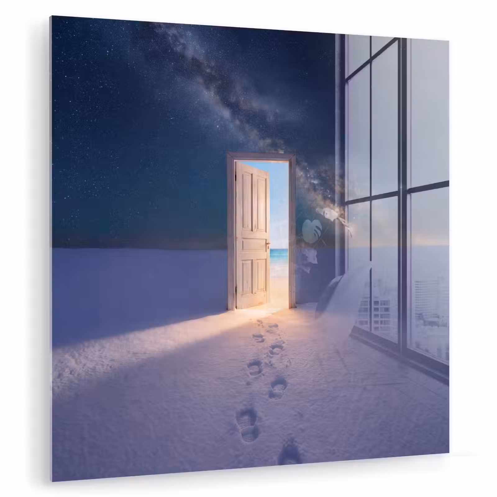 Glas schilderij - Deur - Sneeuw - Strand — 1