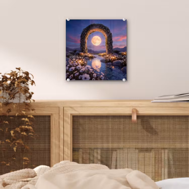 Glas schilderij - Boog - Maan - Nacht — 5
