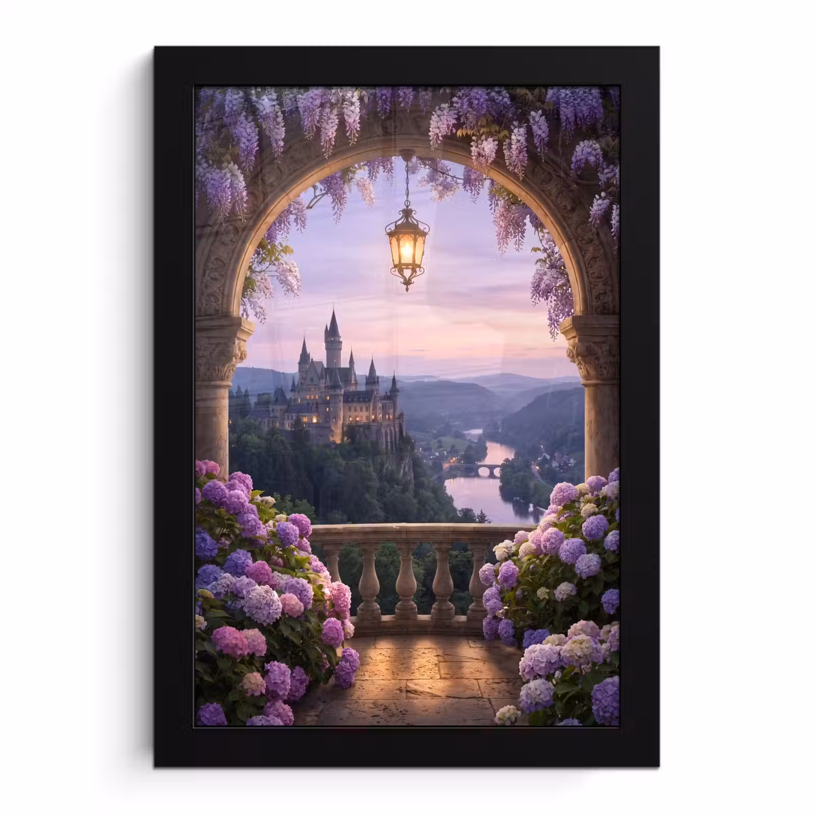 Poster met lijst - Kasteel - Rivier - Avond — 1