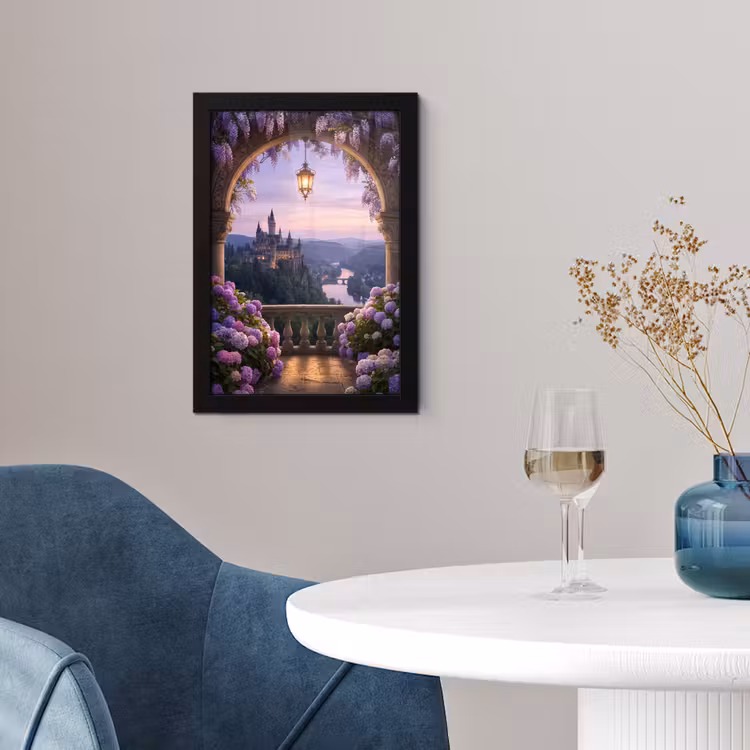 Poster met lijst - Kasteel - Rivier - Avond — 2