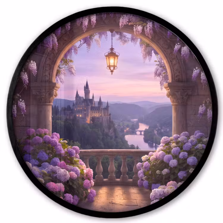 Ronde fotolijst - Kasteel - Rivier - Avond — 1