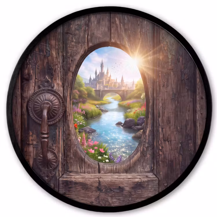 Ronde fotolijst - Kasteel - Rivier - Natuur — 1