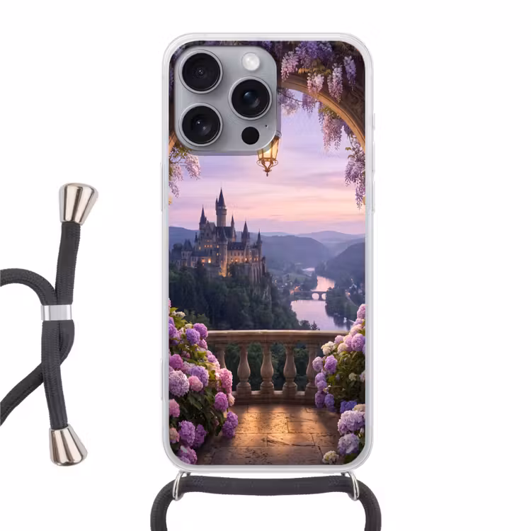 Telefoonhoesje met koord - Kasteel - Rivier - Avond — 1