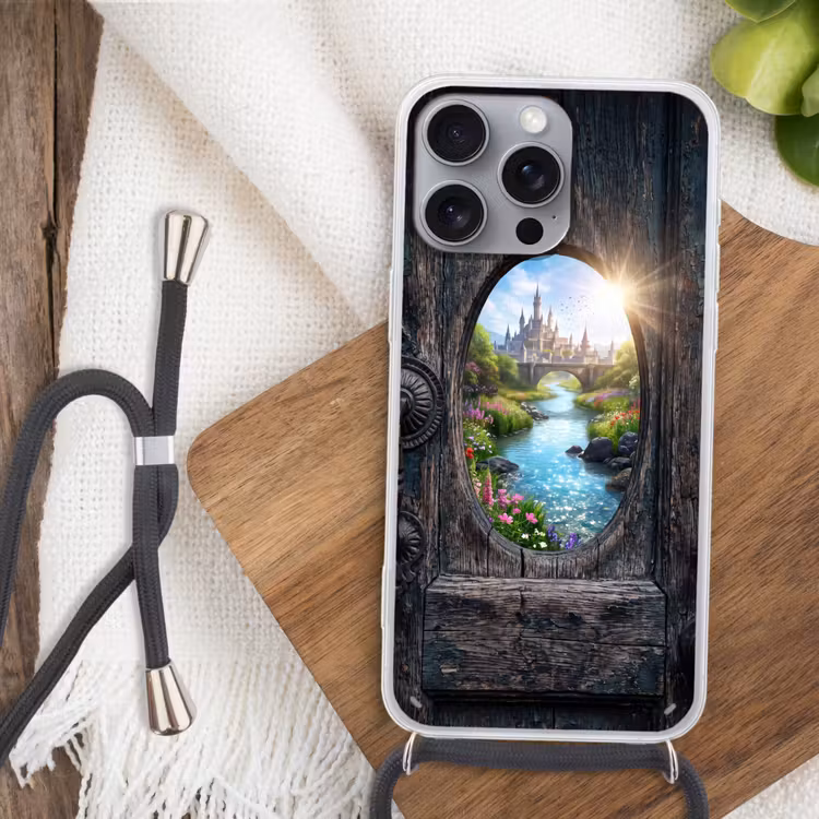 Telefoonhoesje met koord - Kasteel - Rivier - Natuur — 3
