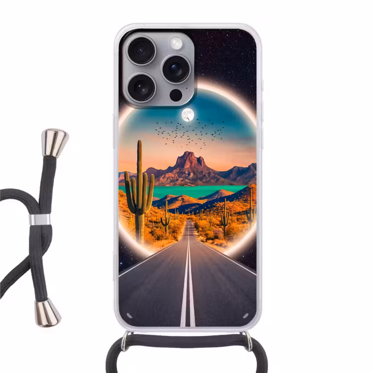 Telefoonhoesje met koord - Weg - Woestijn - Natuur — 1