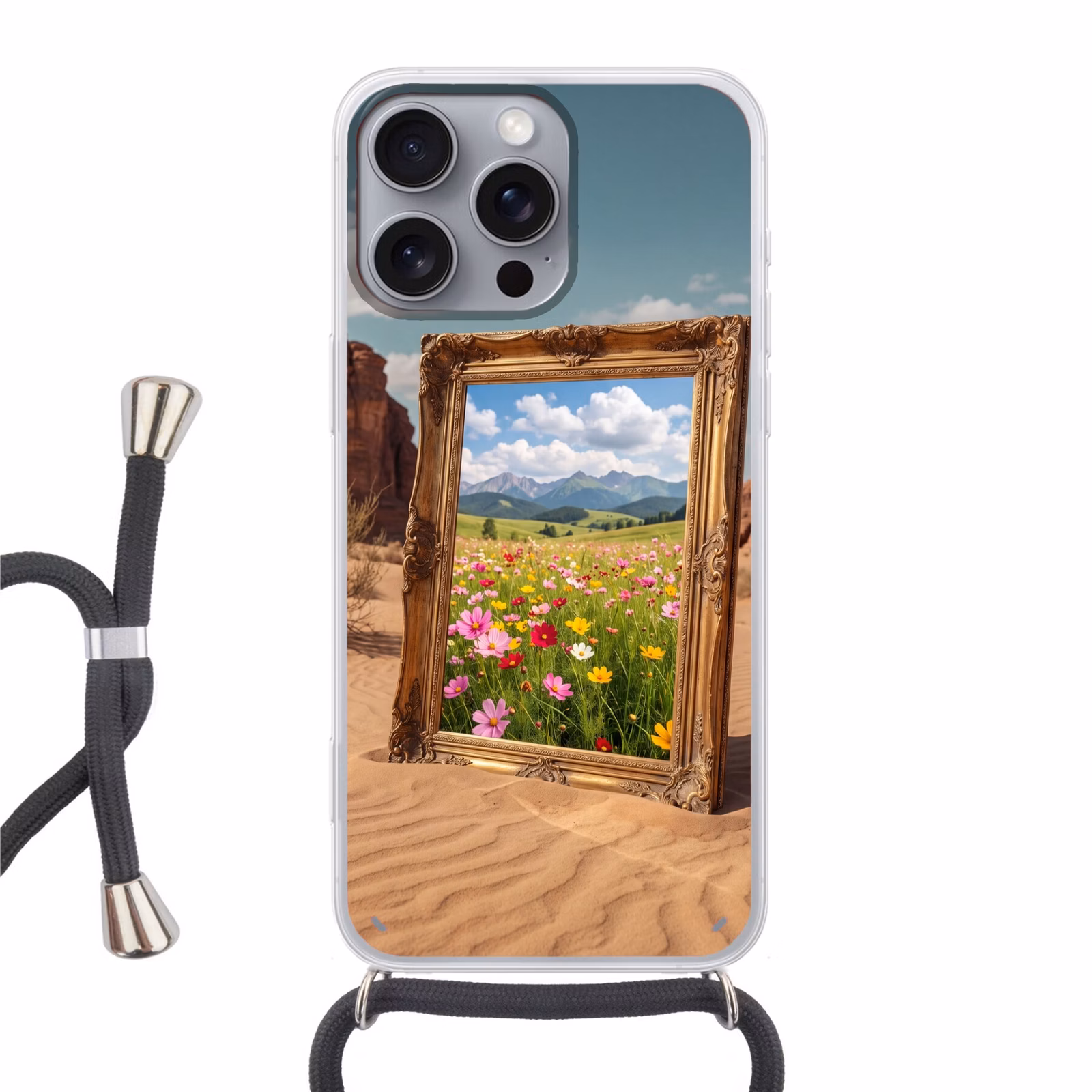 Telefoonhoesje met koord - Kader - Woestijn - Bloemen — 1
