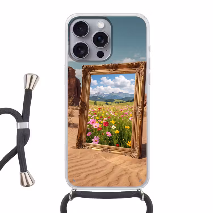 Telefoonhoesje met koord - Kader - Woestijn - Bloemen — 1