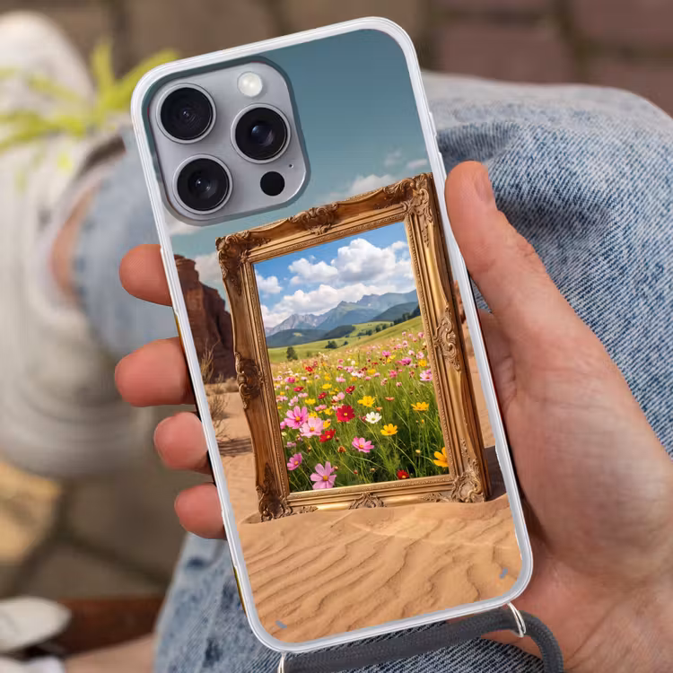 Telefoonhoesje met koord - Kader - Woestijn - Bloemen — 2