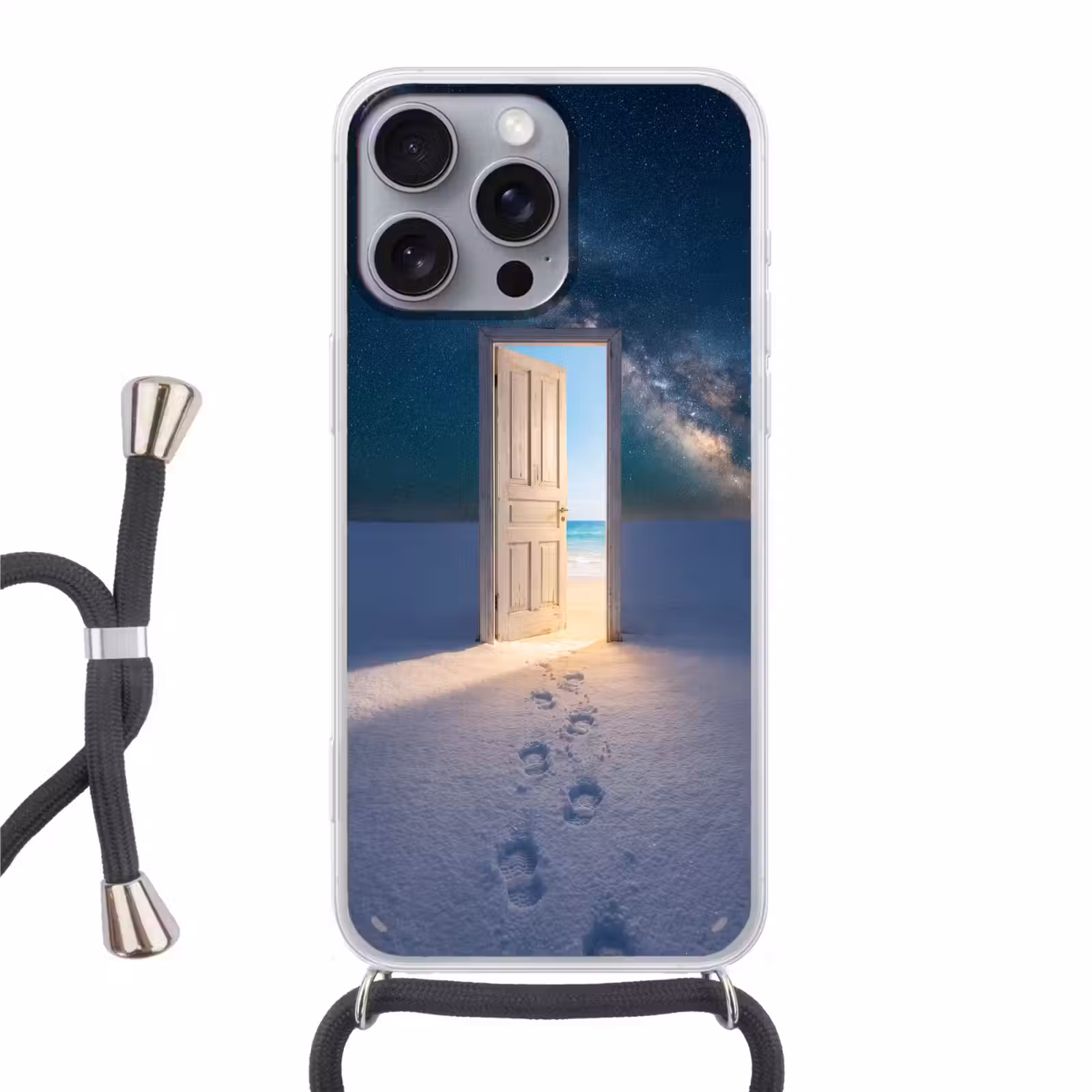 Telefoonhoesje met koord - Deur - Sneeuw - Strand — 1