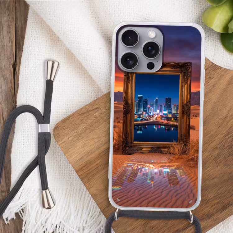 Telefoonhoesje met koord - Kader - Stadsgezicht - Woestijn — 3