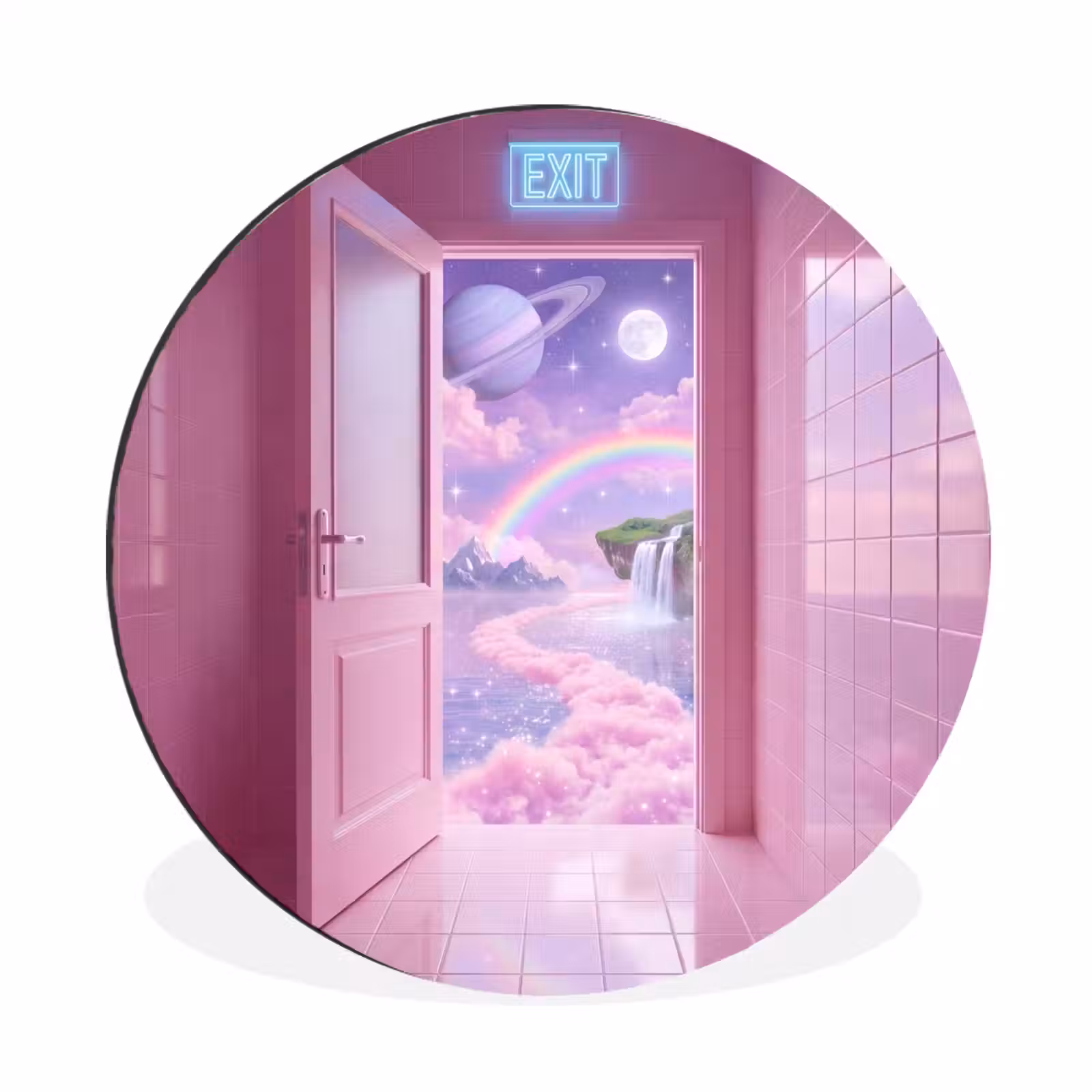 Muurcirkel aluminium - Roze deur - Fantasie — 1